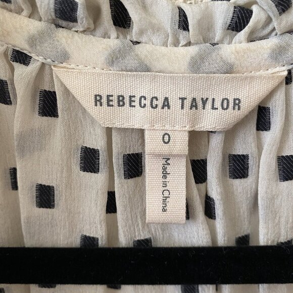 REBECCA TAYLOR Womens Blouse White Box Clip Dot Silk Ruffle Top Size 0 - Picture 8 of 11